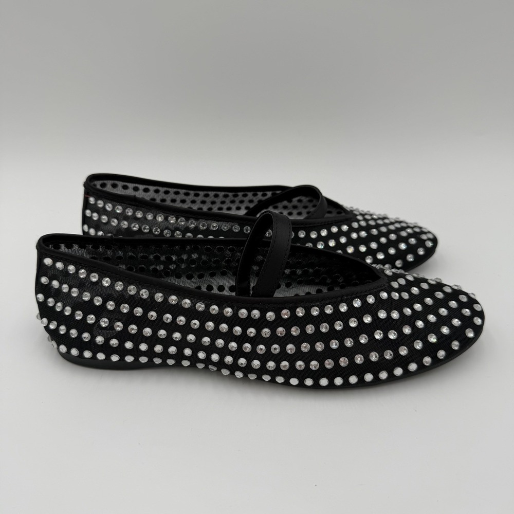 Gianni Bini Stone Cold Rhinestone Stud Mary Jane Black Flats Womens Size 7M‎